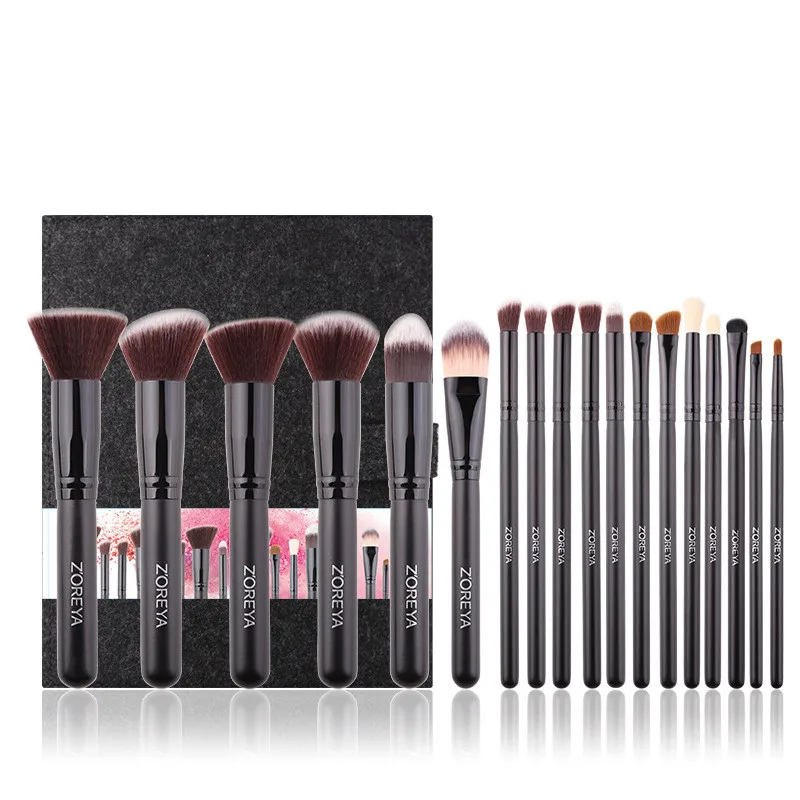 

18 pcs/set makeup brush wholesale artificial fiber makeup set black wooden handle beauty tools