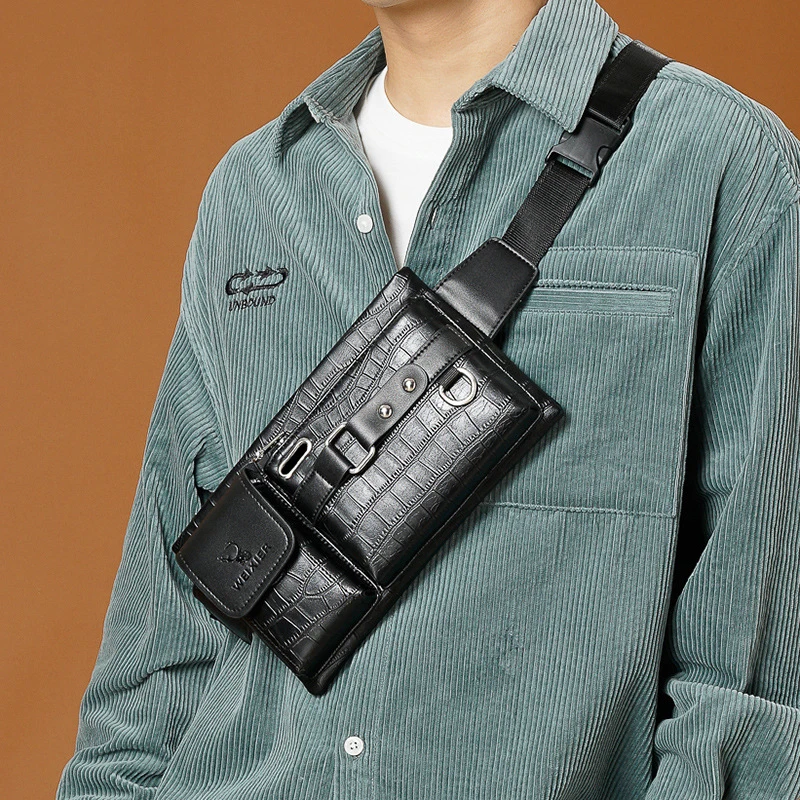 

Men Leather Belt Bag Phone Pouch Bags Cycling Fanny Pack Sports Running Waist Bag Custom Logo, Black/brown