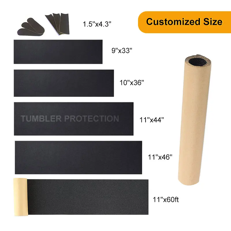 

Whole Sale Custom Print Black 80Ab Complete Silicone Carbide Anti-Slip Skateboard Grip Tape For Longboard
