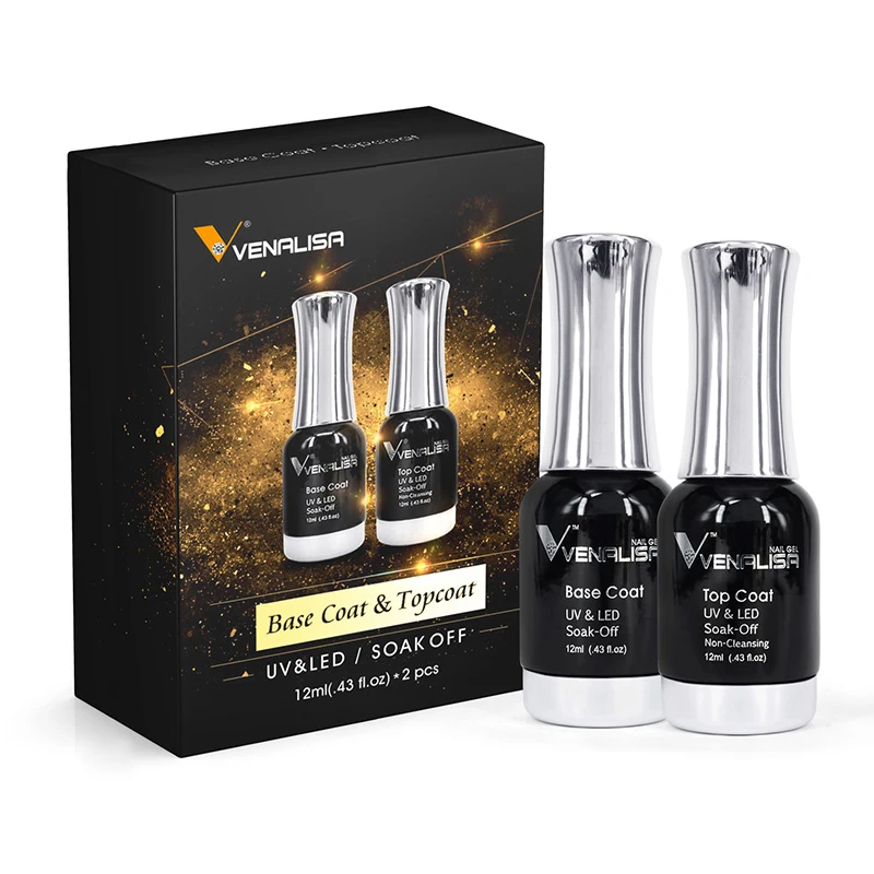 

2pcs*Base Top Coat Kit Venalisa Nail Art Professional Use Only 12ml Uv Nail Gel Polish Long Lasting Shiny Gel Polish Set