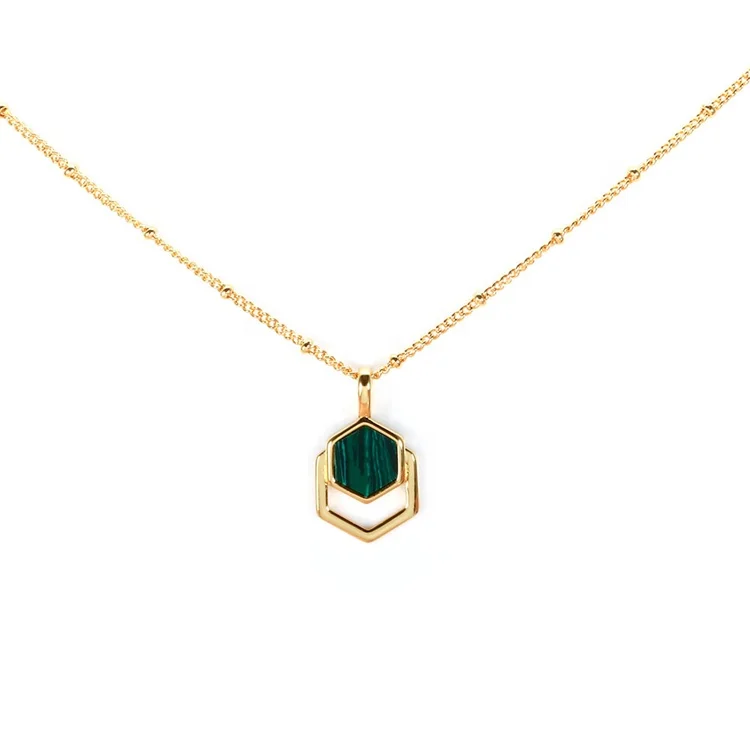

Dainty Fashion Stainless Steel Jewelry Necklace Polygon Geometric White/Green Shell Gold Necklace for Women, Gold color