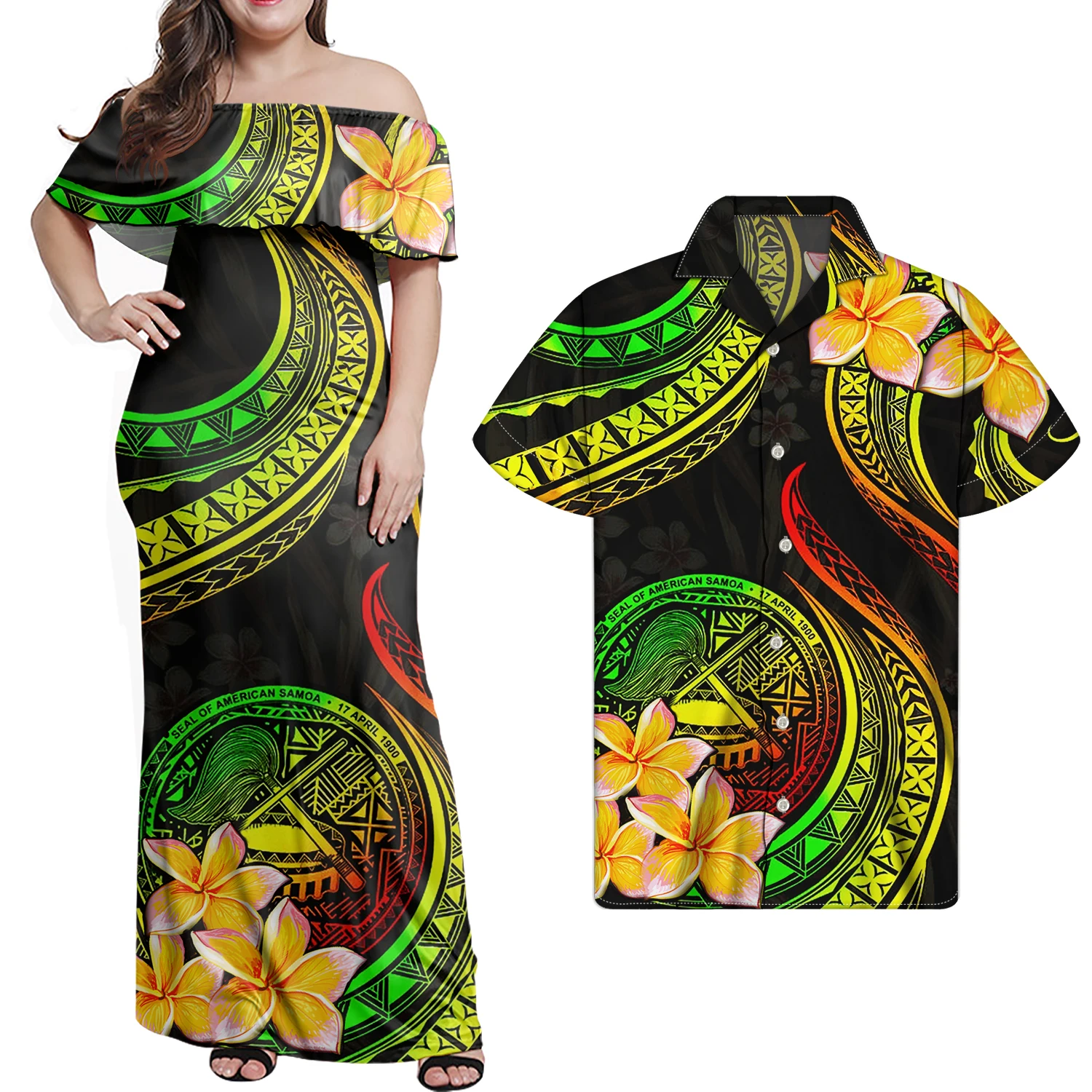 

2021Wholesale Custom Designer 2Pc Women Plus Size Dresses and Skirt Polynesian Tribal Print Samoa Style Summer Maxi Dress Ladies, Customized color