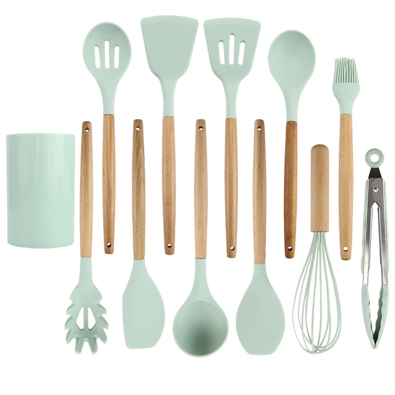 

12 Pieces In 1 Set Silicone Kitchen Accessories Cooking Tools Kitchenware Silicone Kitchen with non-slips storage bucket