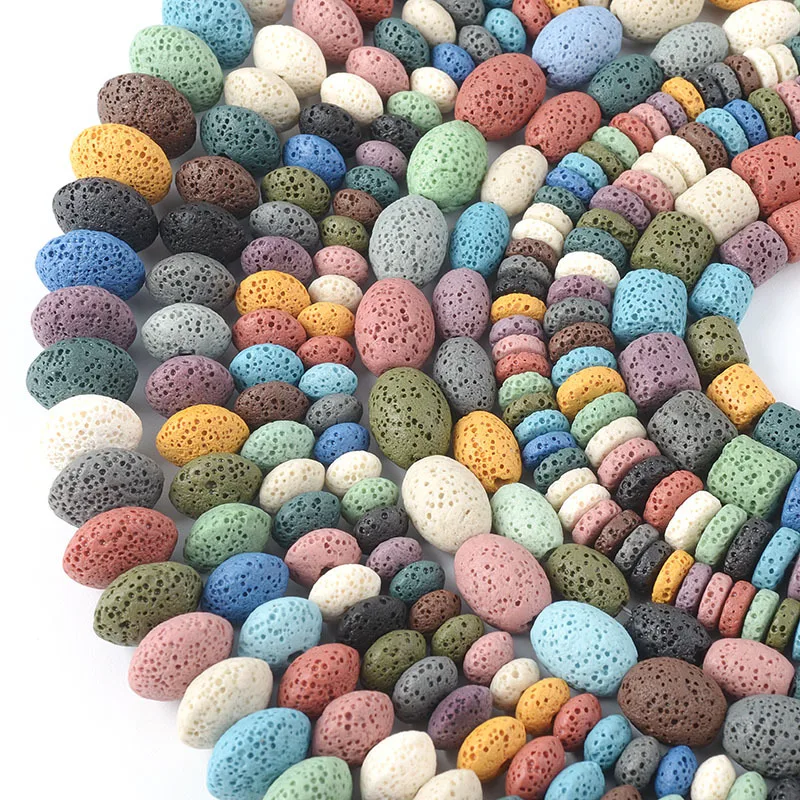 

Multi Colors Wheel Bead Spacer Gemstone Volcanic Rock Lava Stone Beads for DIY Necklace Making