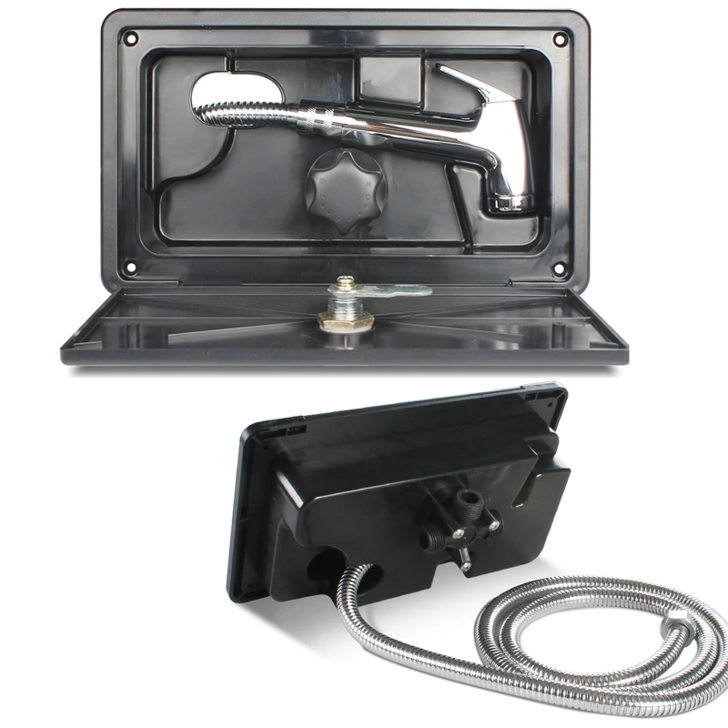 

TOPWELLRV RV Accessories RV Hot Cold Switch Shower Boxes External Shower Box with Lock and keys, White / black