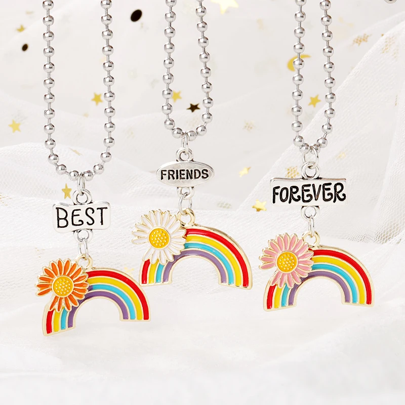 

2021 Box Chain Children Necklace Enamel Rainbow Cartoon Kids Pendant Necklace Jewelry for Women