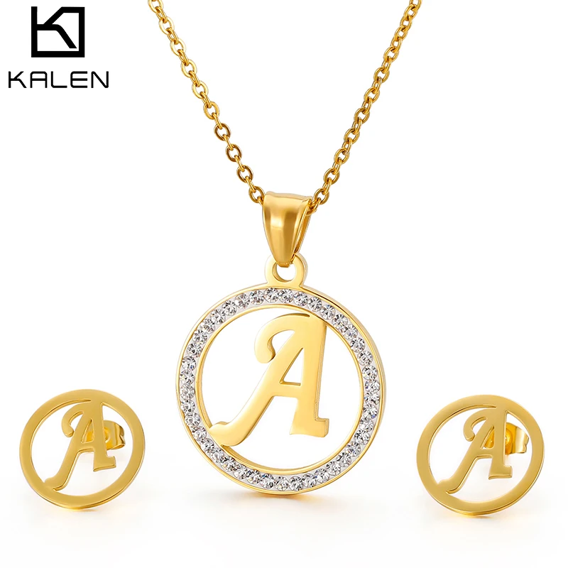 

High Quality New Design Luxury Exquisite Stainless Steel Women Jewelry Letter Earrings Necklace Set