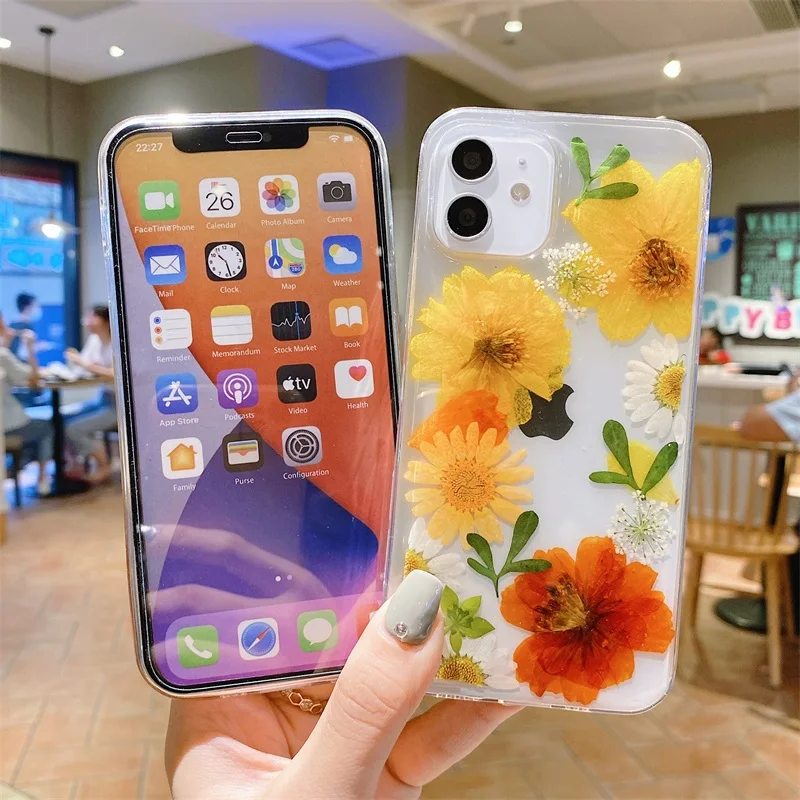 

Free sample dried pressed flower Phone Case for iphone Women Luxury Fashion Mobile case for iphone 12 pro