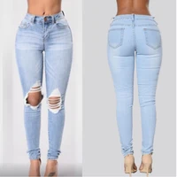 

high quality skinny ripped pantalones blue jeans pants for women