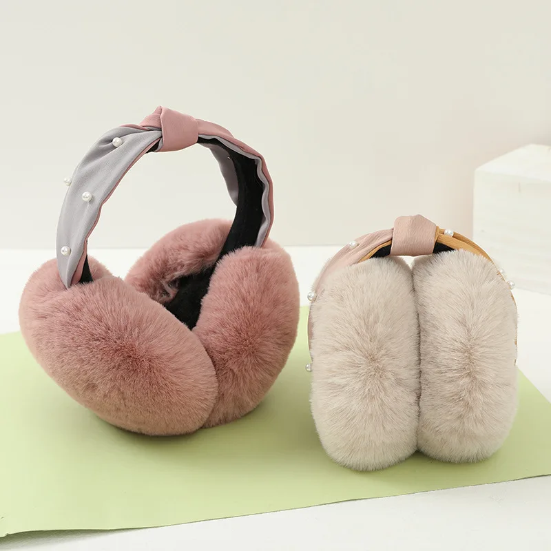 

MIO Korea Pearl Knotted Headband Ear muffs Winter Soft Faux Fur Ear muffs Cozy Fluffy Plush Earmuffs For Women Ear Warmers Cover