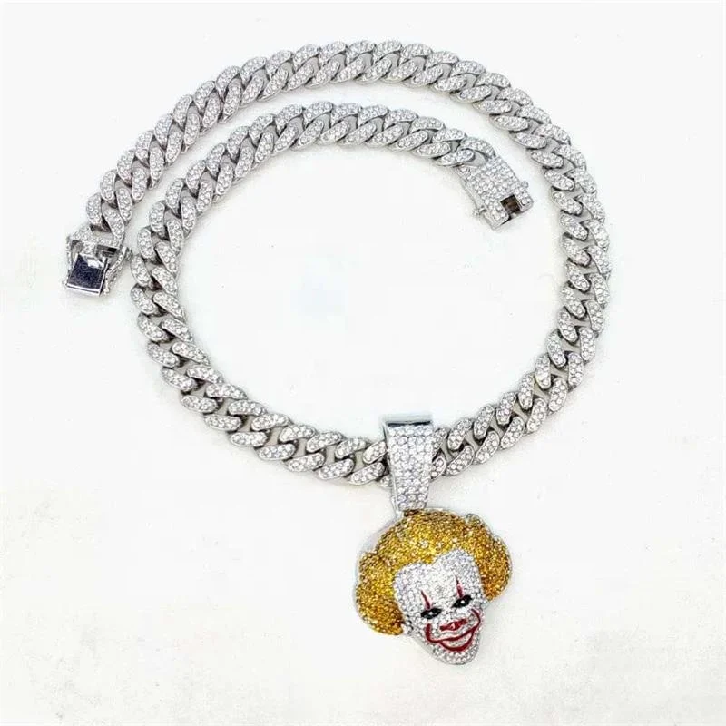 

Full Diamond Hiphop Iced Out Cuban Chain With Three Dimensional Clown Pendant Necklace Jewelry