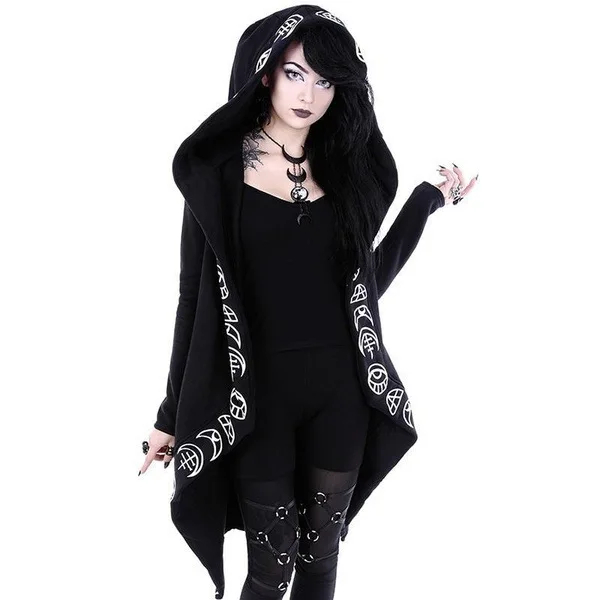 

Gothic women's punk moon pattern printing long-sleeved cardigan sweater long slimming sweater women 2022