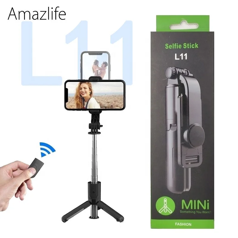 

Amazlife 2021 New Arrival L11 Portable Wireless Bluetooths Remote Mini Tripod Monopod Selfie Stick for Smartphone