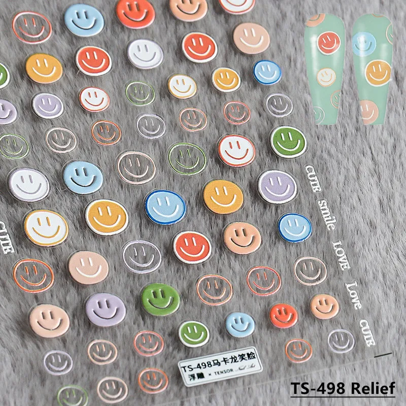 

High Quality 5D Ultra-Thin Adhesive Many Kinds Smiley Nail Art Stickers Spring and Summer Cute Smile Manicure Decal Decoration