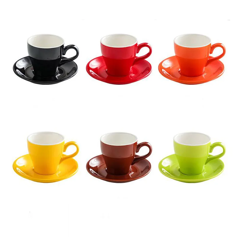 

Wholesale Colorful Embossed Porcelain Ceramic Tea Cappuccino Latte Cafe Coffee Cup Saucer Set, White ,black,red ,blue yellow