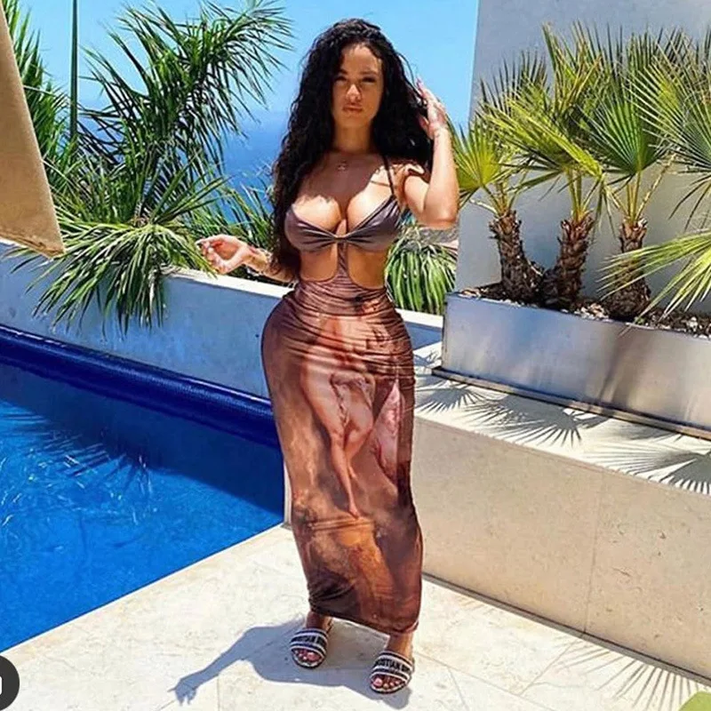 

2021 Floral Printed Screen Angel Print Bra Skirts Dresses Hot Ladies Sexy Women tight Skirts Bodycon Dresses