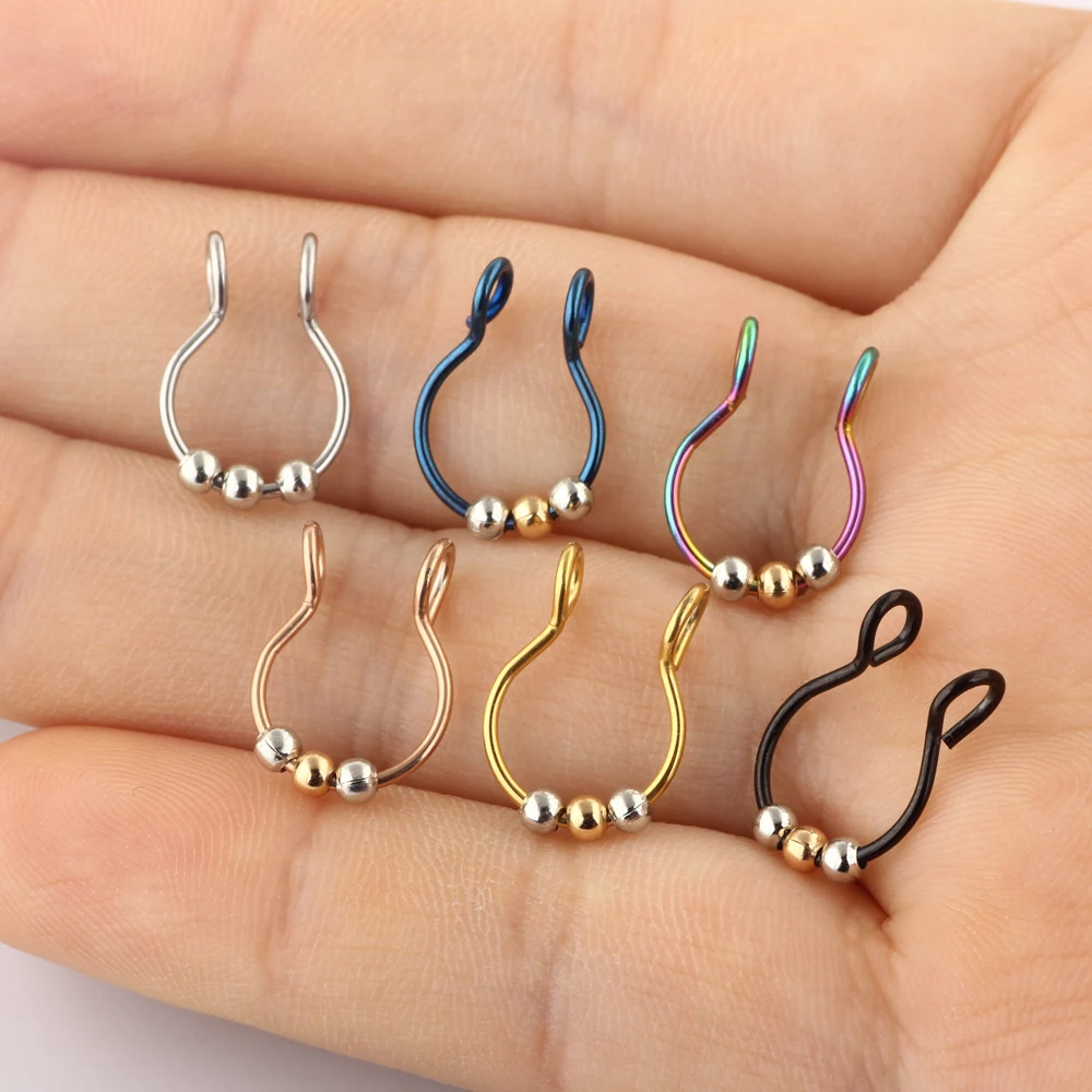 

1pcs U Shaped Fake Bead Nose Ring Hoop Septum Rings Stainless Steel Nose Piercing Fake Piercing Fine Jewelry Gold Silver Black