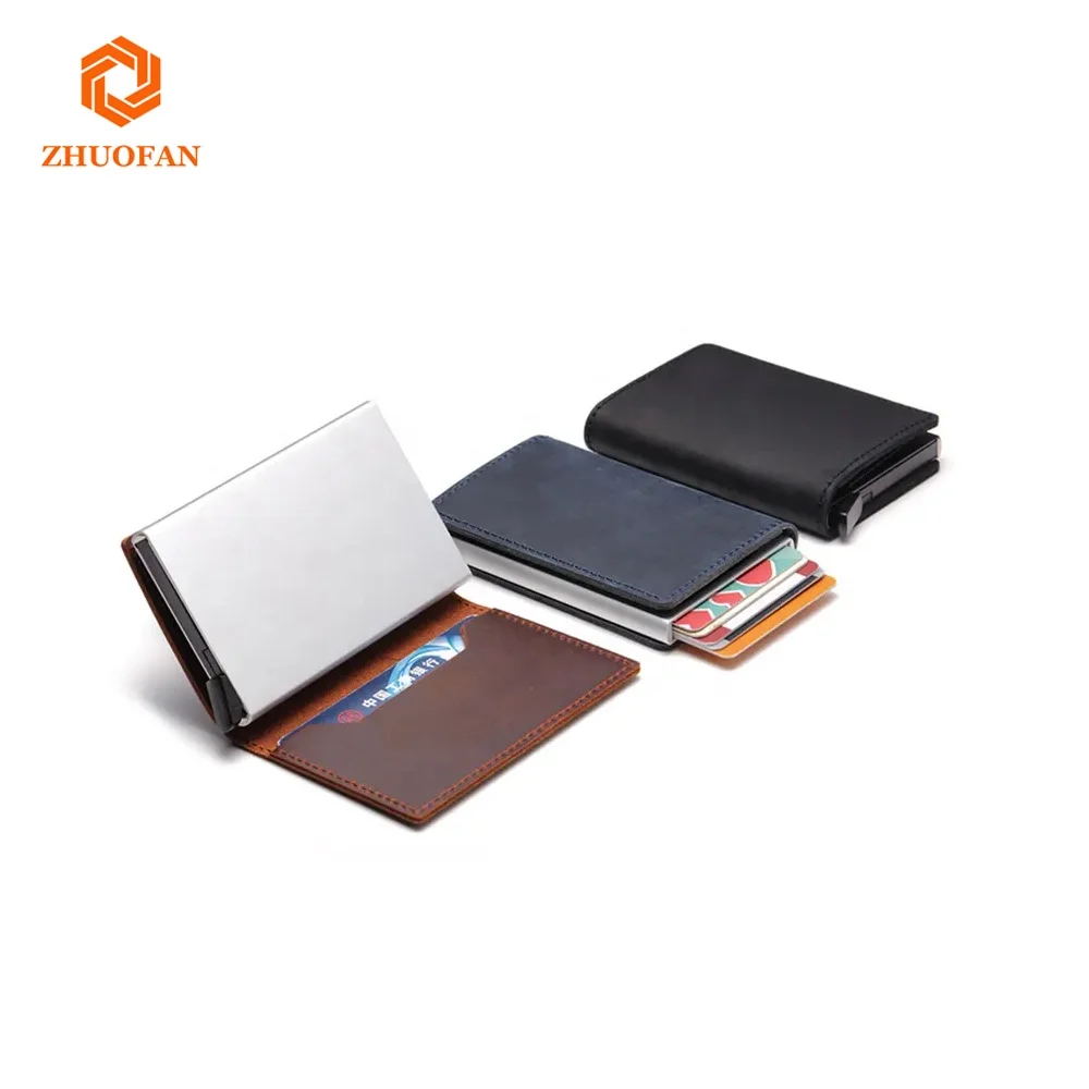 

RFID Genuine Leather Men Wallet Pop Up Credit Card Holder Wallet