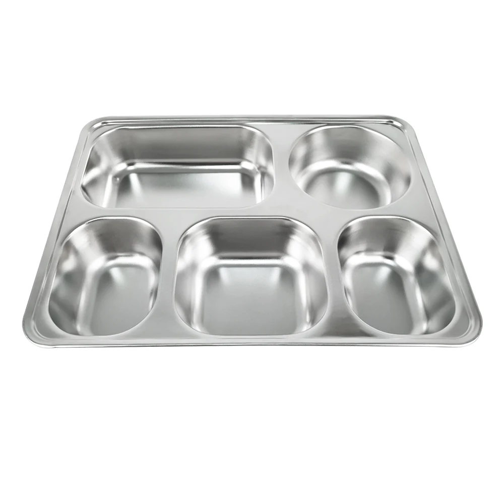 

IKITCHEN Restaurant Stainless Steel Rectangular Divided Food Tray 5 Compartments Food Plate Mess Trays For Canteen School, Customized color
