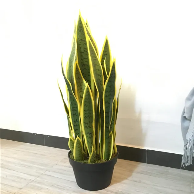 

2021 Wholesale Artificial Plants  Potted Sansewieria Trifasciata Snake Artificial Plant for Indoor Decor, Green (yellow edge)