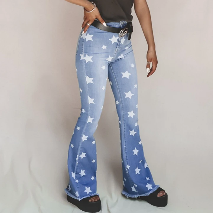 

M10248 2020 new arrivals star jeans bottoms print casual long pants