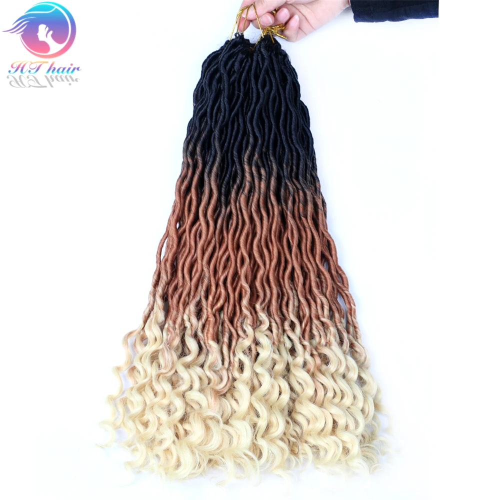 

Wholesale jumbo ombre synthetic curly crocheted dreadlocks goddess faux locs crochet braid hair, Pic showed