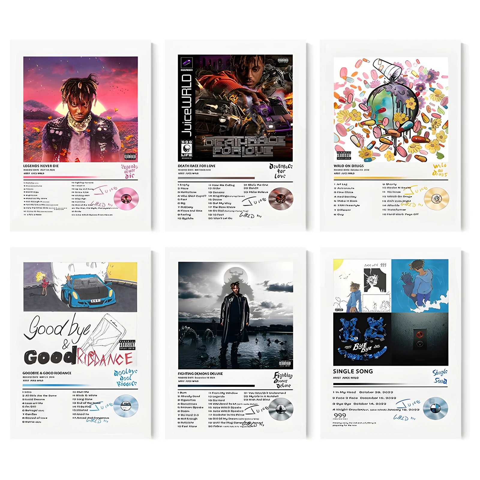 High-definition Printed Canvas Paintings Juice Wrld Poster Album Cover Music Posters Canvas Set of 6pcs With Inner Frame