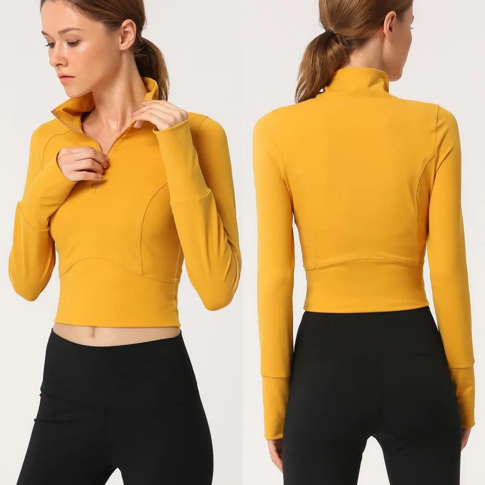 

Women In Alignment Half Zip Cropped Top With Build In Pad Turtleneck Long Sleeve Gym Top, Customized colors