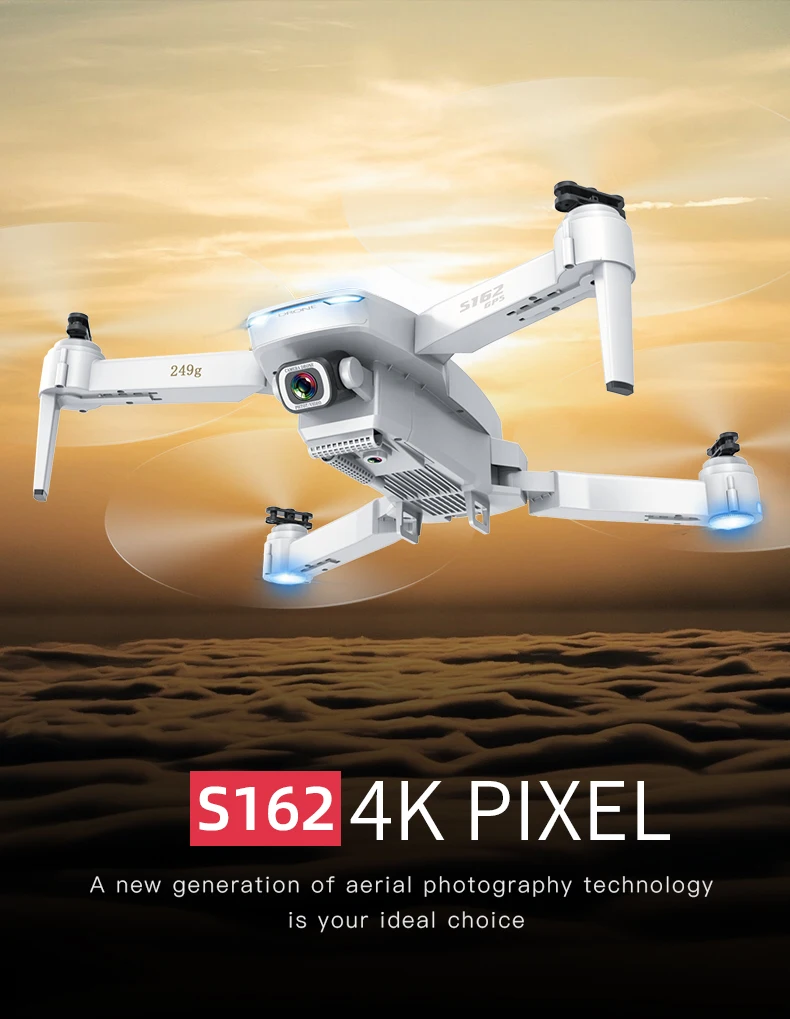 Walory Drone RC avec caméra S162 Drone RC avec caméra GPS Grand Angle réglable 4K 5G WiFi Geste Photo Vidéo MV FPV RC Quadcopter Suivez-Moi Drone pour Adultes 2 Batterie 