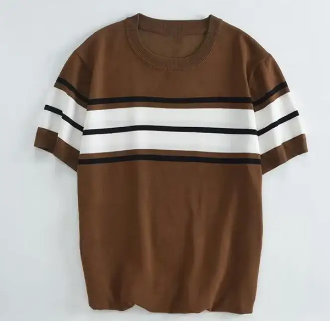 Summer New Men's British Style Pullover Striped Top Casual Fashion Short Sleeve Youth Knitted T-shirt