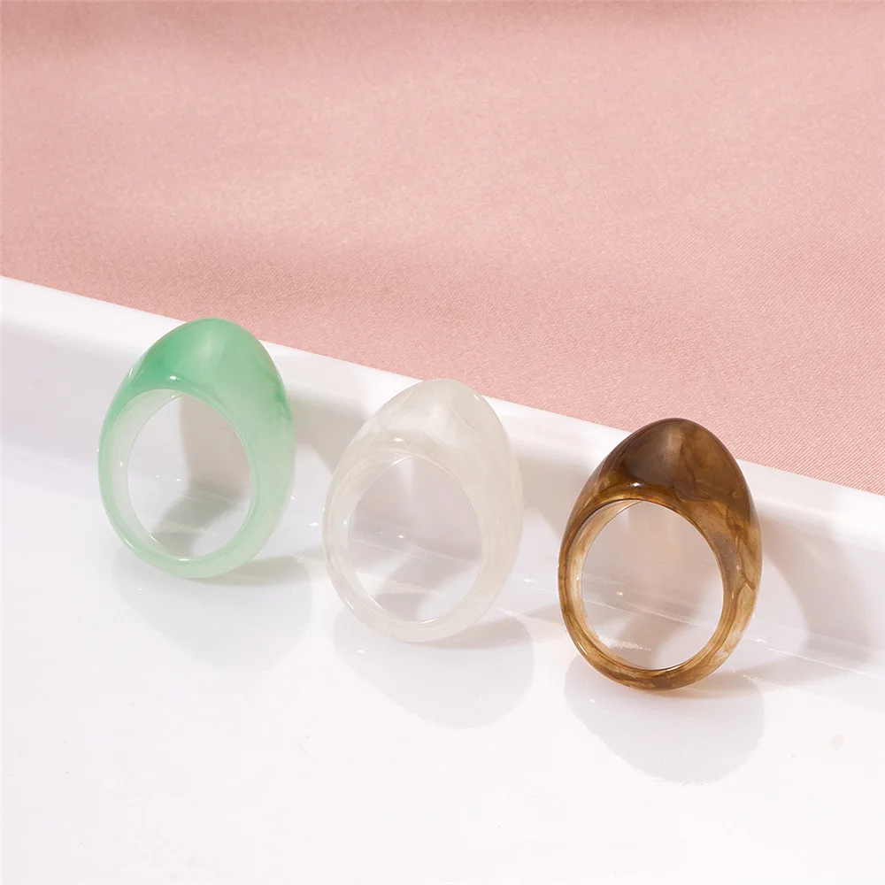 

New INS Japan and South Korea simple fashion drop-shaped acrylic mixed color plain resin ring, Colourful