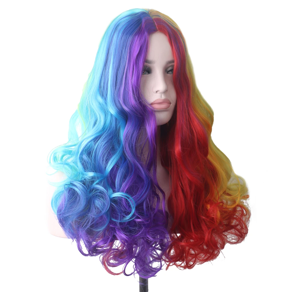 

Halloween Anogol Brazilian Hair Wigs Body Wave Black Synthetic Wig Transparent Long