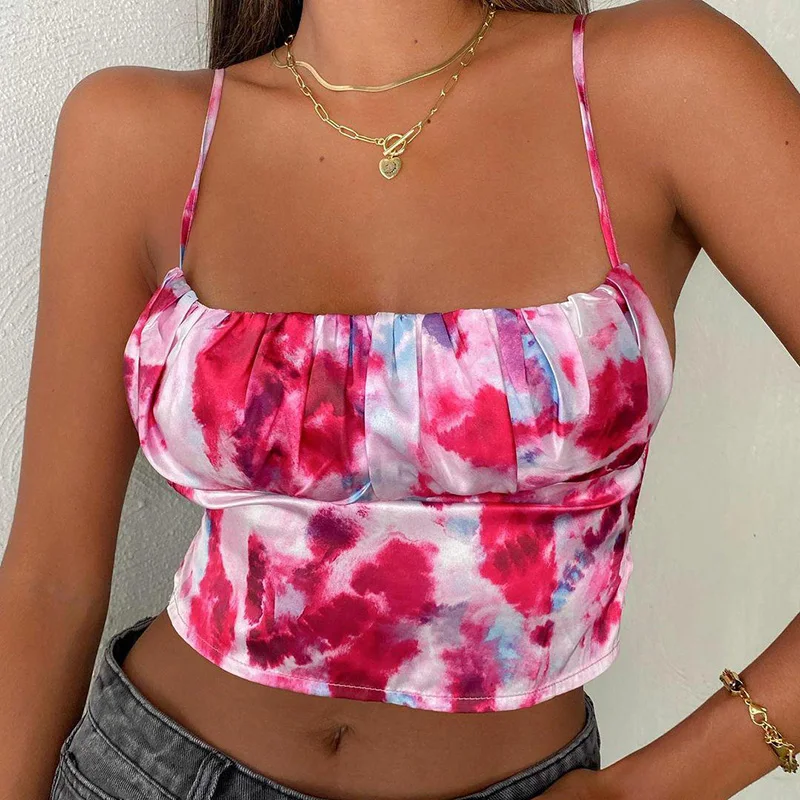 

Wholesale Tank Top Vest Crop Tank Tie-Dye Sexy Women T Shirt Tops Camisole Sleevesless Backless Cami Crop Top