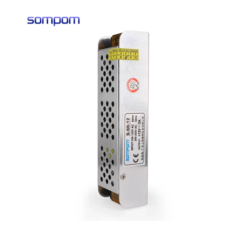 

Sompom Slim Power Supply DC Single Output 12V 5A smps Transformer 60W Led Driver