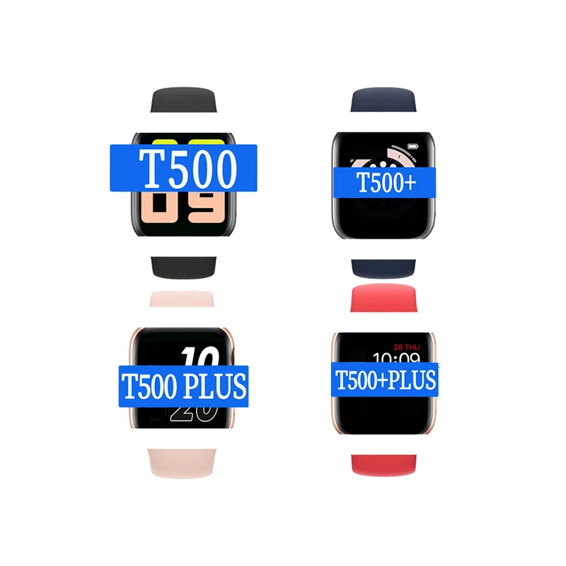 

2021 new cheap android mobile sport reloj smartwatch bracelets t500 t500+ t500 plus t500+plus 1.75 inch smart watch, Black/white/pink/blue/red