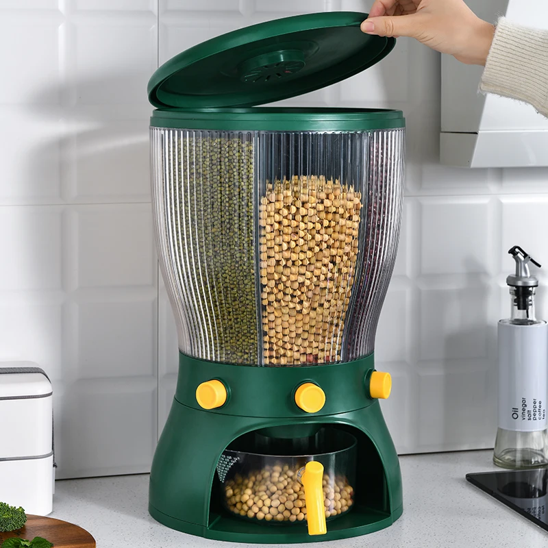

2022 new rotatable plastic dry box food cereal rice dispenser storage Rice Bucket Rotating Grain Storage Tank
