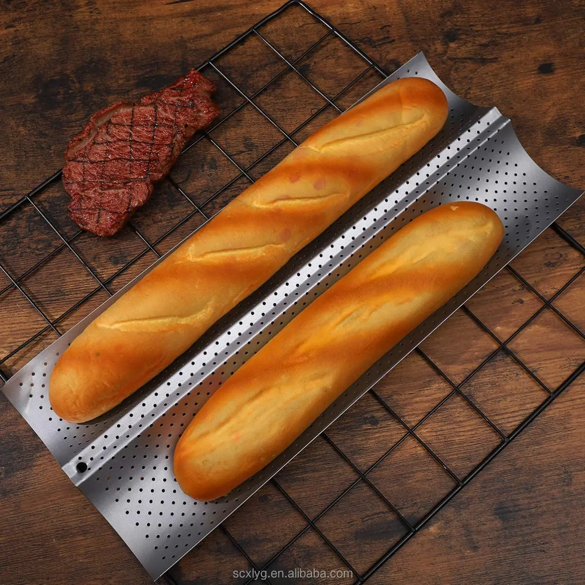 

Bread Pans Baguette Pans Loaf Tray Silver 2 Slots Baking Nonstick Bread Baguette Pan, Silver/black/gold