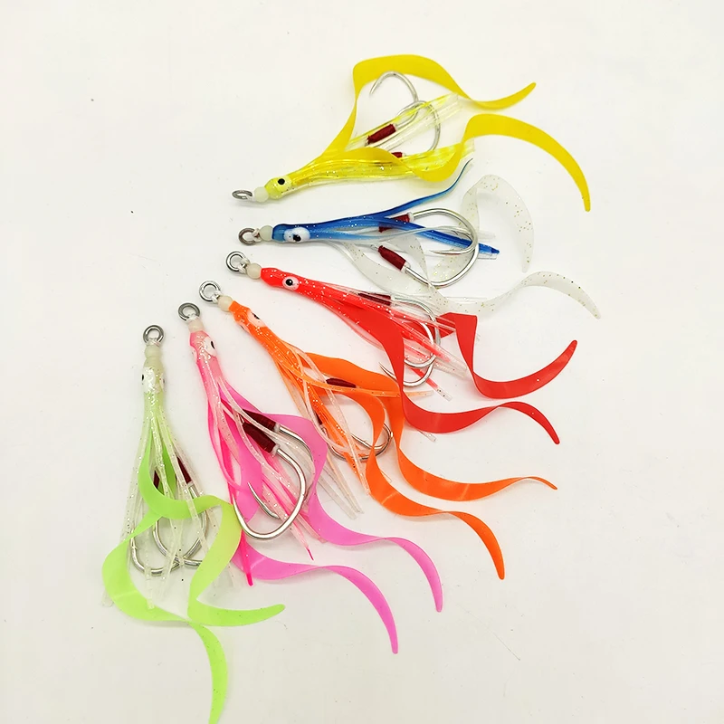 

Glow Octopus Squid Skirts Jigs slow jigging hook With assist Hooks silicone tie for metal jig, Picture