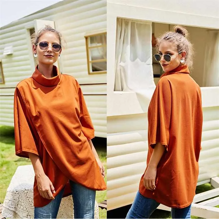 

Foreign Trade Original Design Turtleneck Shirt Women Loose Casual Long New Bottoming Turtle Neck Shirt Women, Different colors and support to customized