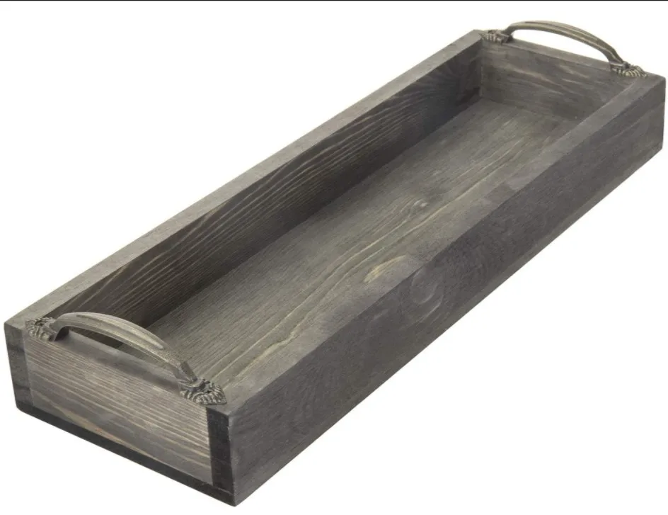 

Vintage Gray Wood Rectangular Party Serving Tray with Side Handles, Customized color