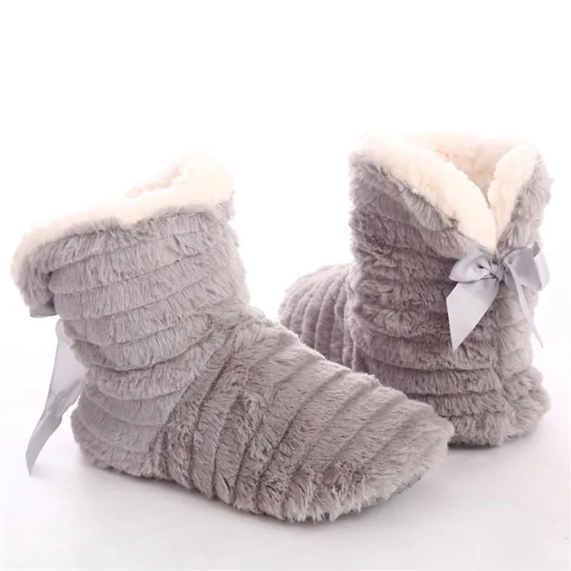 

Wholesale New Arrival Winter Indoor Slippers for Women Adult House Shoes Soft Warm Thickening Home Fluff Bowknot Boots DOM111, As pictures