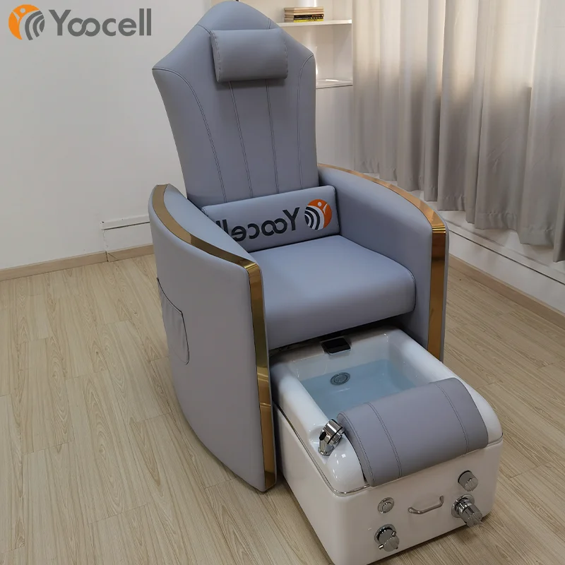 

Yoocell 2022 luxury modern light grey spa chair electric foot reflexology manicure pedicure chair for nail salon