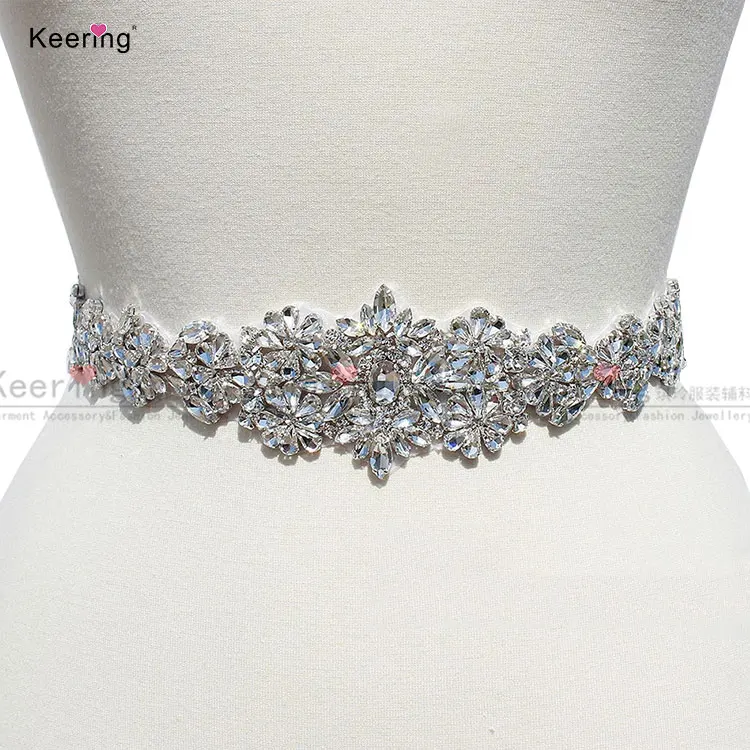 

Keering 2022 Shiny Diamond Bling Bling Wedding Dress Waist Decoration Rhinestone Belts For Bridal Prom Gown WRA-1076, Royal bule and clear stone
