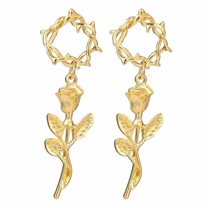 

Good Quality Gold Plated Rose Long Dangle Statement Earrings for Women Jewelry