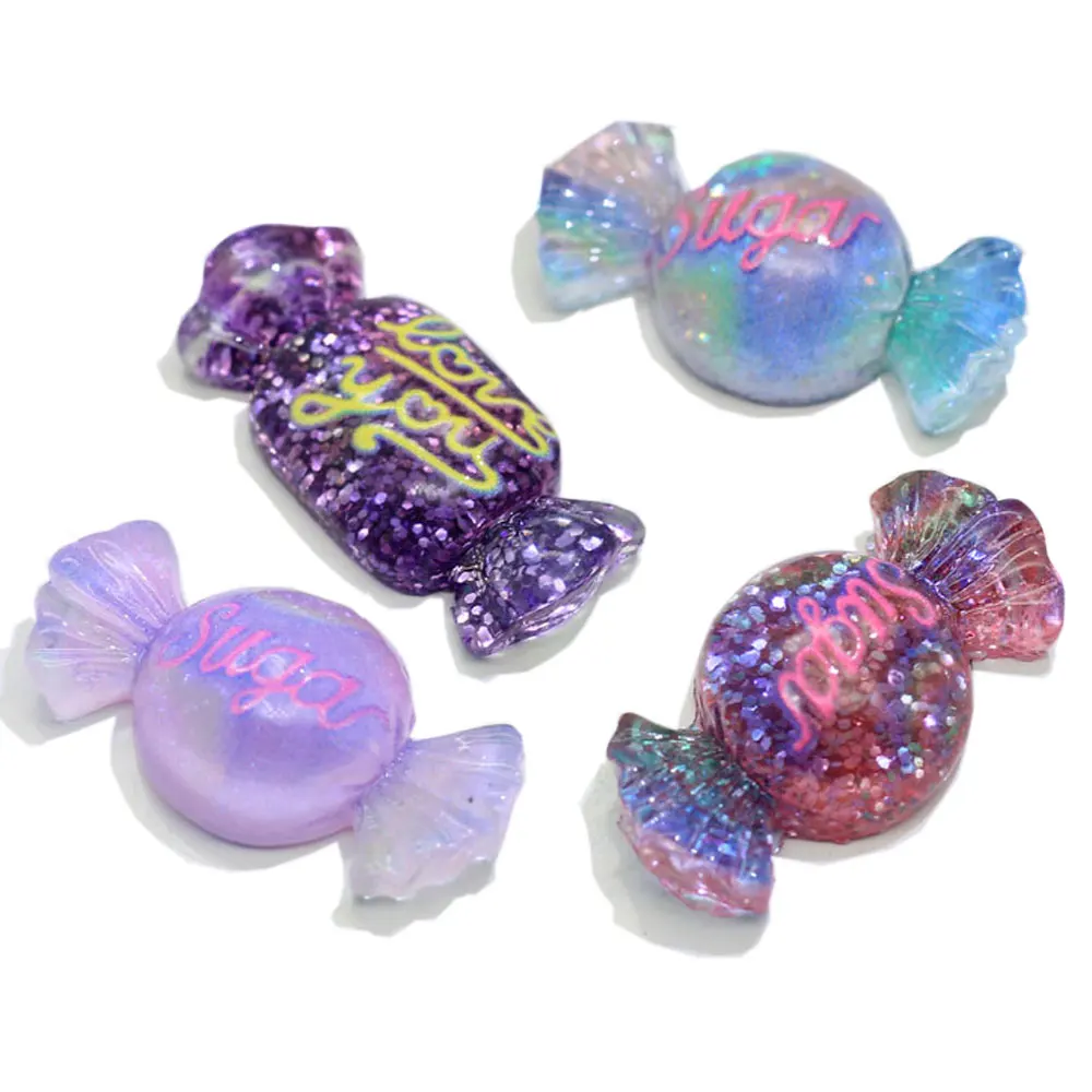 Kawaii Bright Pastels Glitter Holographic Candy Cabochons Flatback Resin Decor Cabs Acrylic Decorative Embellishment
