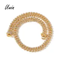 

Wholesale 12mm Iced Out Zinc Alloy Necklace Men Geometric Trendy Cheap Hiphop Jewelry Miamia Gold Link Chain Necklace