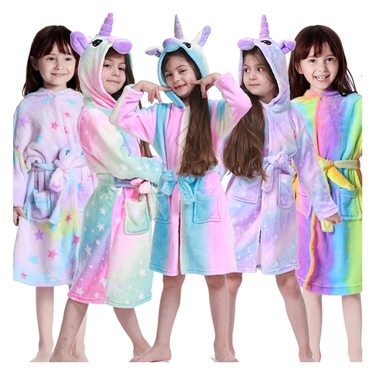 

New Autumn Winter Hooded Children Bathrobe Kids Unicorn Bath Robe Boys Girls Animal Pyjamas Kids Long Sleeve Cartoon Towel Robe, Picture shows