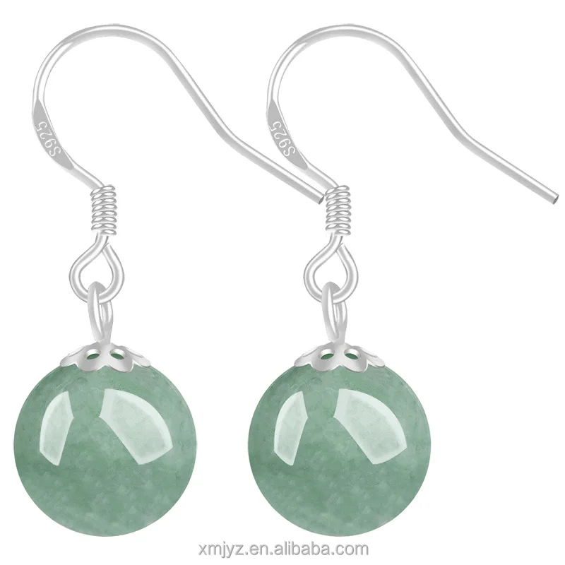 

Certified Class A Natural Jadeite Bean Green Ball Earrings S925 Silver Inlaid Jadeite Stone Women's Fashion Earrings