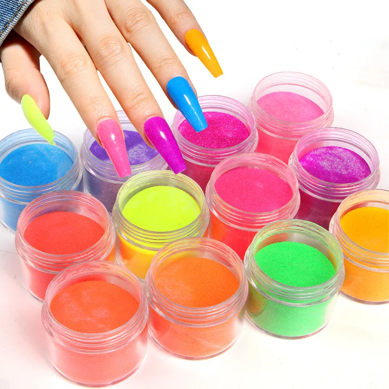 

Private Label In Bulk Nails 12Pcs Set Colour System 10G 15G 20G Dipping Nail Acrylic Powder Fluorescent Powder