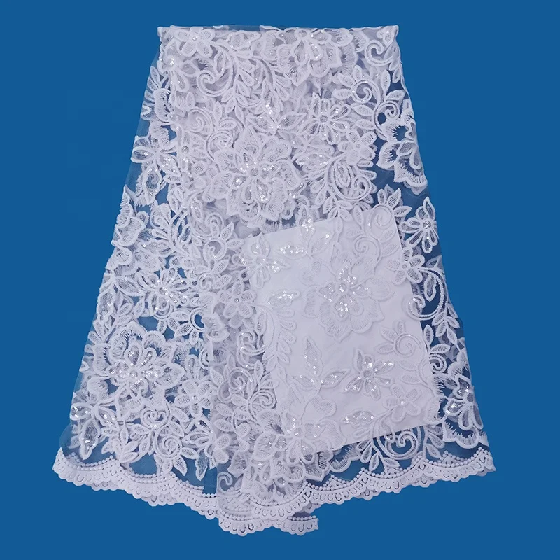 

lace fabric factory dress white african sequin lace fabric for wedding, Accept customized color